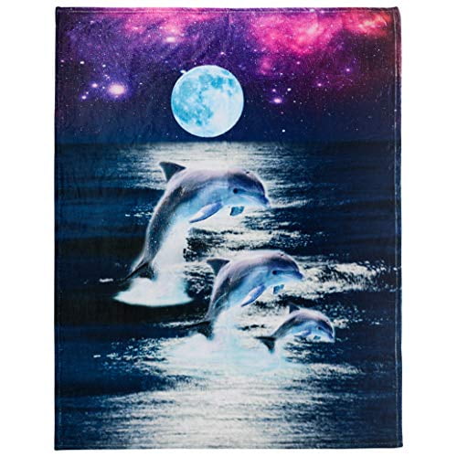 XMCL Art Ocean Sea Dolphin Throw Blanket for Couch Lightweight Plush Fuzzy Cozy Blankets for Bedroom Sofa Living Room 50x60 inch 